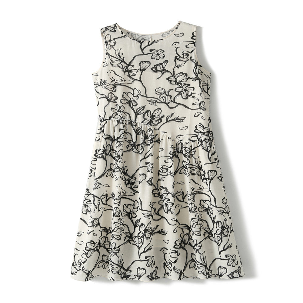 Laughing Han Floating Ink Tencel Flax Loose Round Neck Sleeveless Dress Ink Stained Printed Skirt 25 Spring New image 5