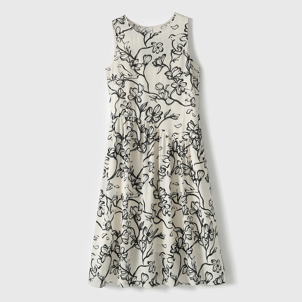 Laughing Han Floating Ink Tencel Flax Loose Round Neck Sleeveless Dress Ink Stained Printed Skirt 25 Spring New image 6