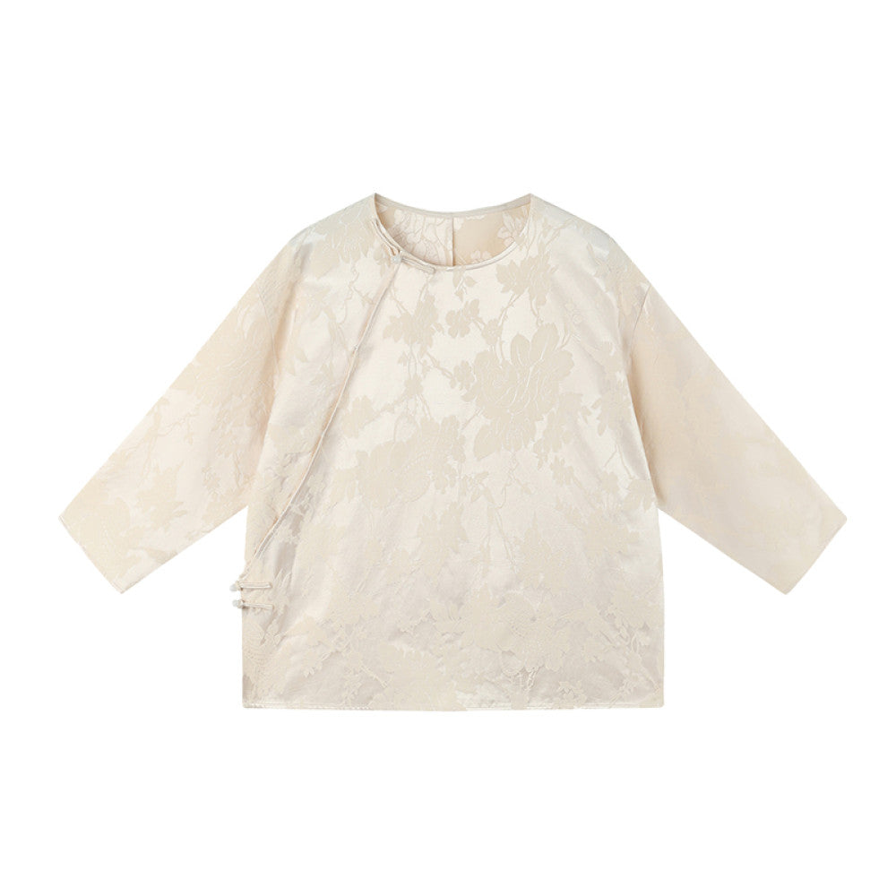 Ruyi Lianyun Maomo Silk Dark Pattern Jacquard Shirt for Women New Chinese Style Slant breasted Jade Button Top image 14
