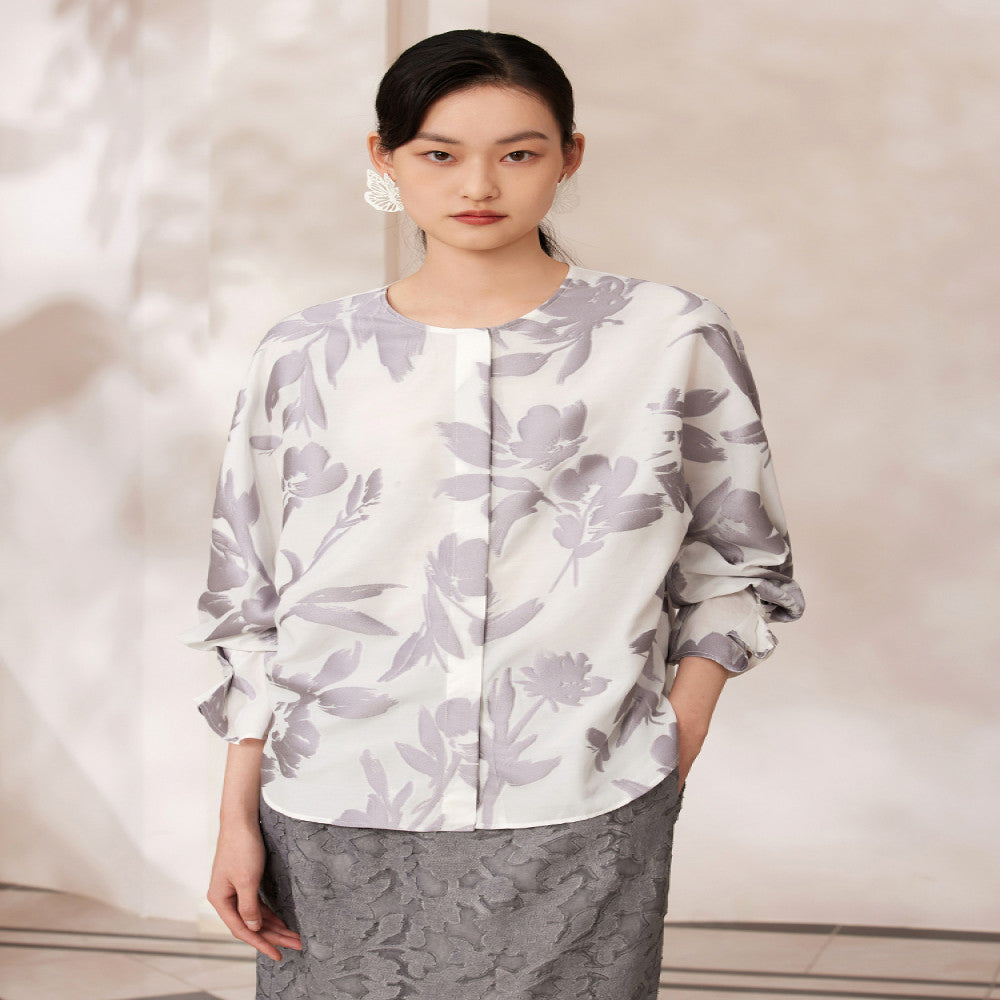 Ruyi Lian Yun Shang Li Jianhua Round Neck Shirt for Women New Chinese Style Chinese Style Retro Jacquard Jade Button Top image 0