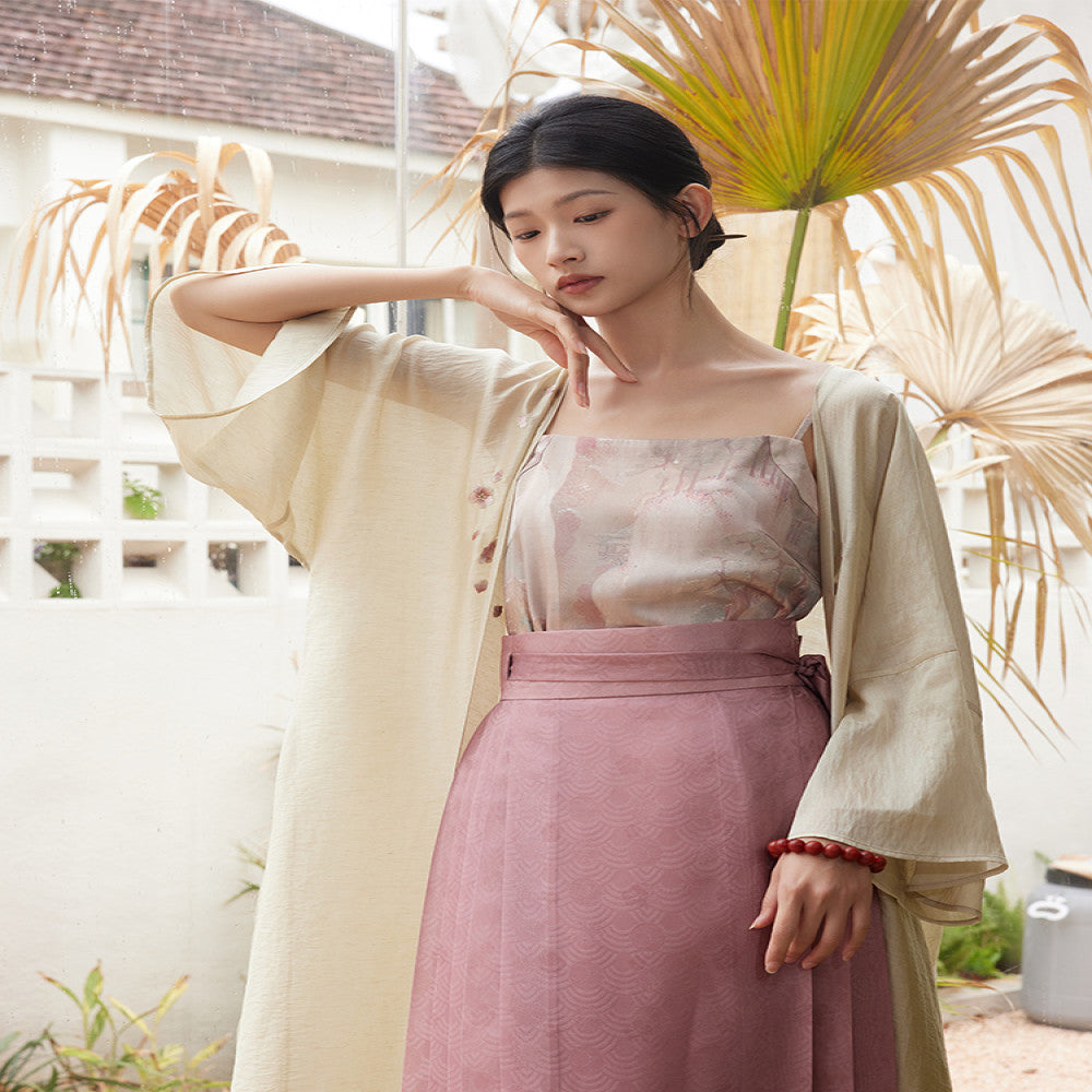 Listening to the Peach Blossom Spring Chronicles Hanfu Women s Summer National Style Printed Anti Light and Thin Long Shirt Set with Ming System Improved Horse Face Skirt image 2