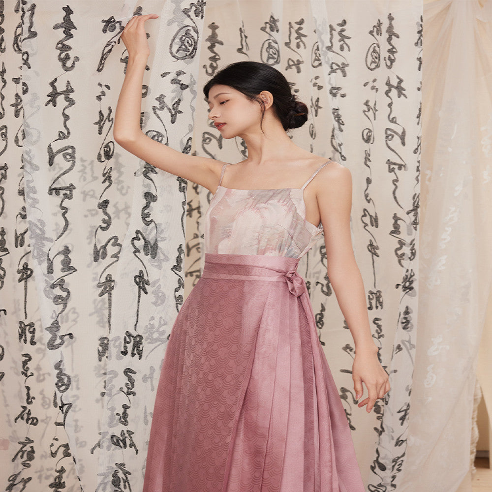 Listening to the Peach Blossom Spring Chronicles Hanfu Women s Summer National Style Printed Anti Light and Thin Long Shirt Set with Ming System Improved Horse Face Skirt image 3