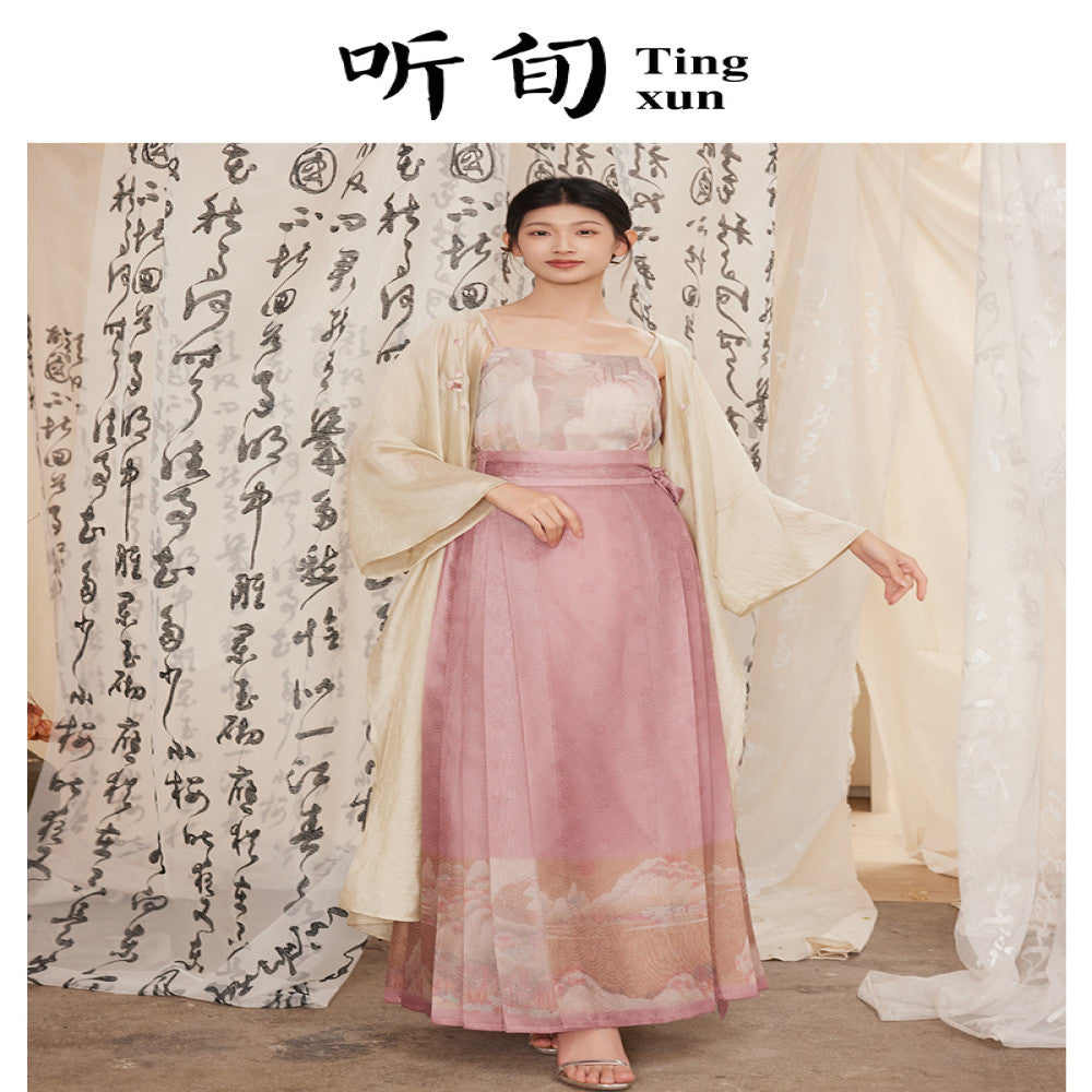Listening to the Peach Blossom Spring Chronicles Hanfu Women s Summer National Style Printed Anti Light and Thin Long Shirt Set with Ming System Improved Horse Face Skirt image 41