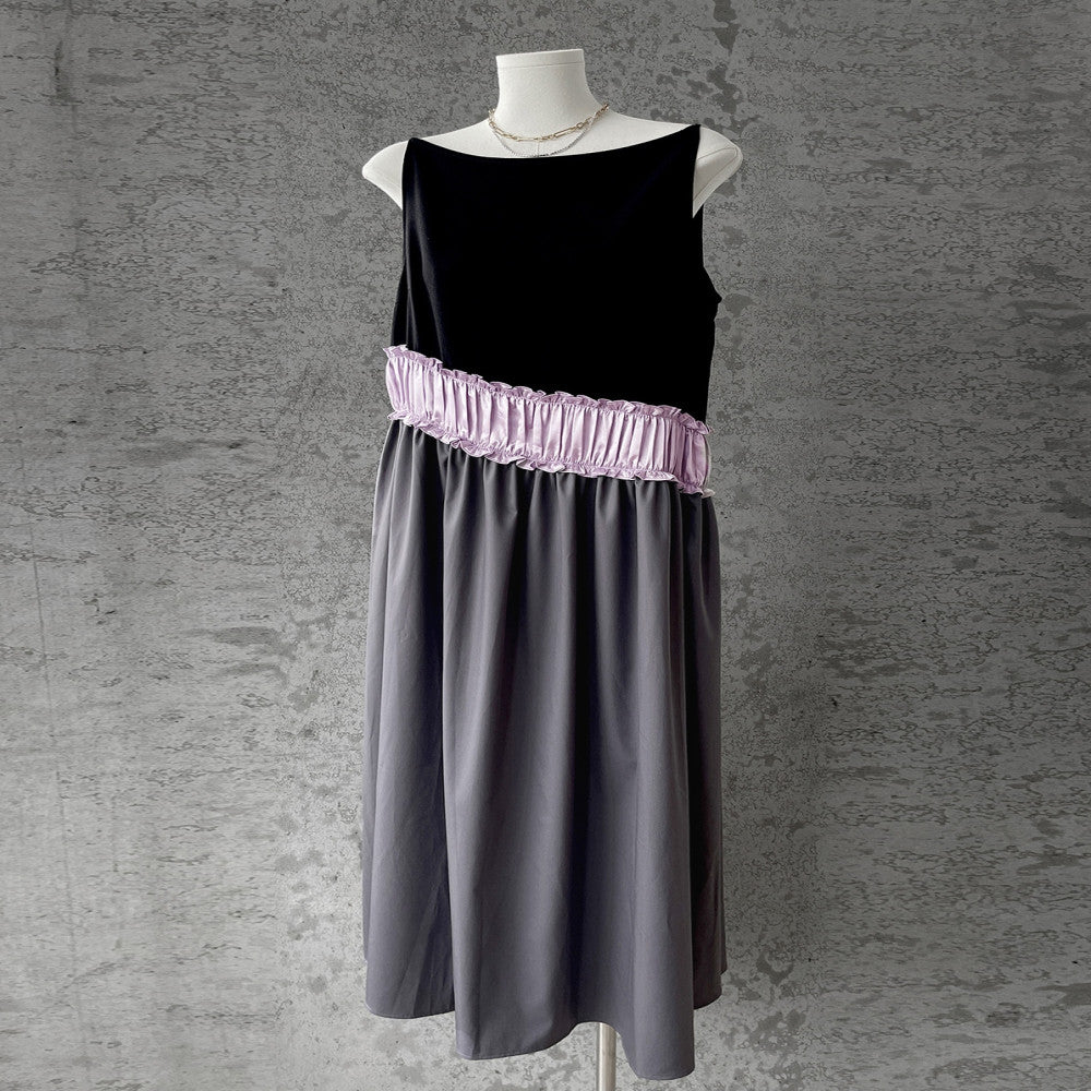 Color blocking patchwork dress for women s summer new design with slim shoulder straps dark rock gray slimming long skirt suspender dress image 5