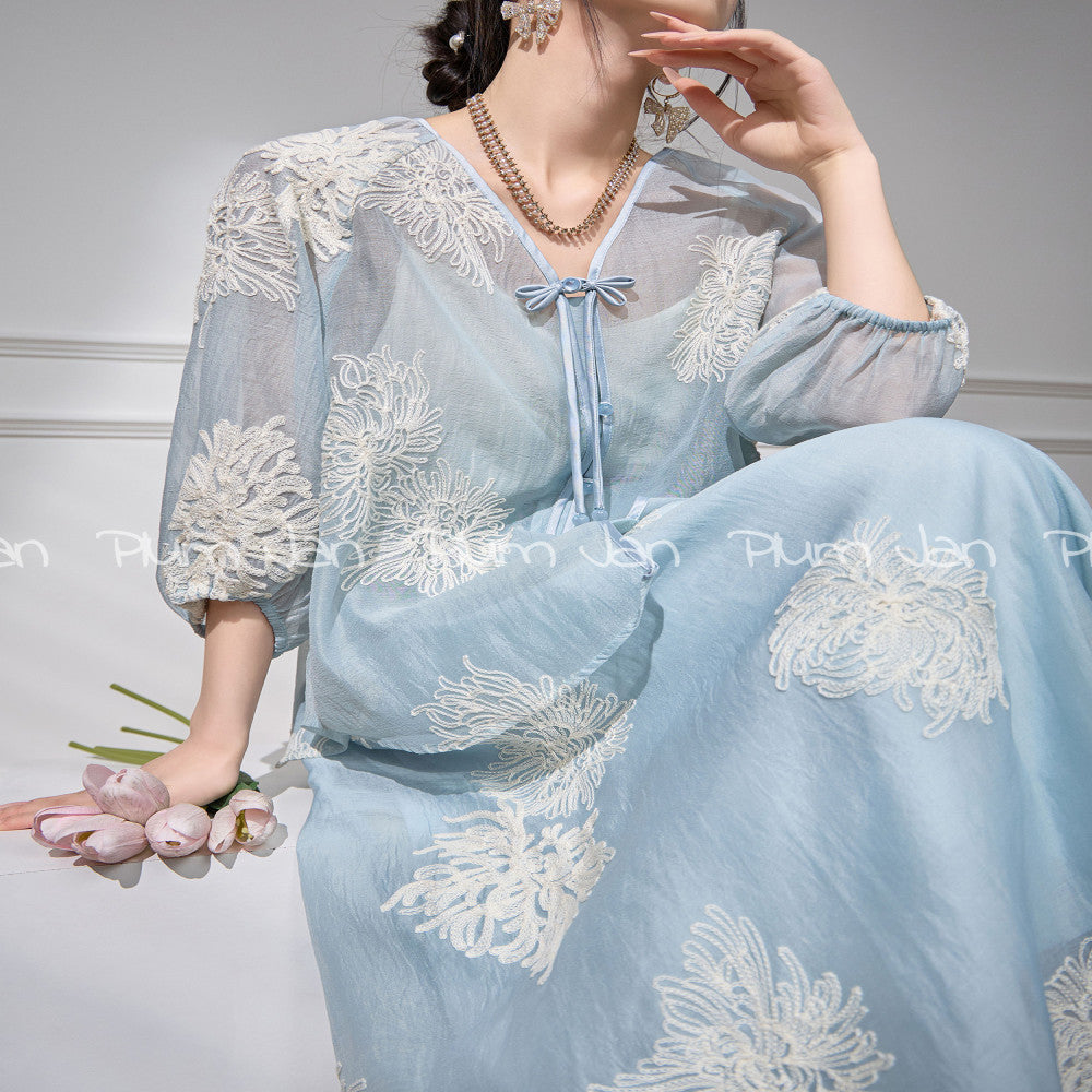 Plum Jan Korean high end fashion outfit sun protection suit dress 2025 new women s summer blue embroidered top image 10