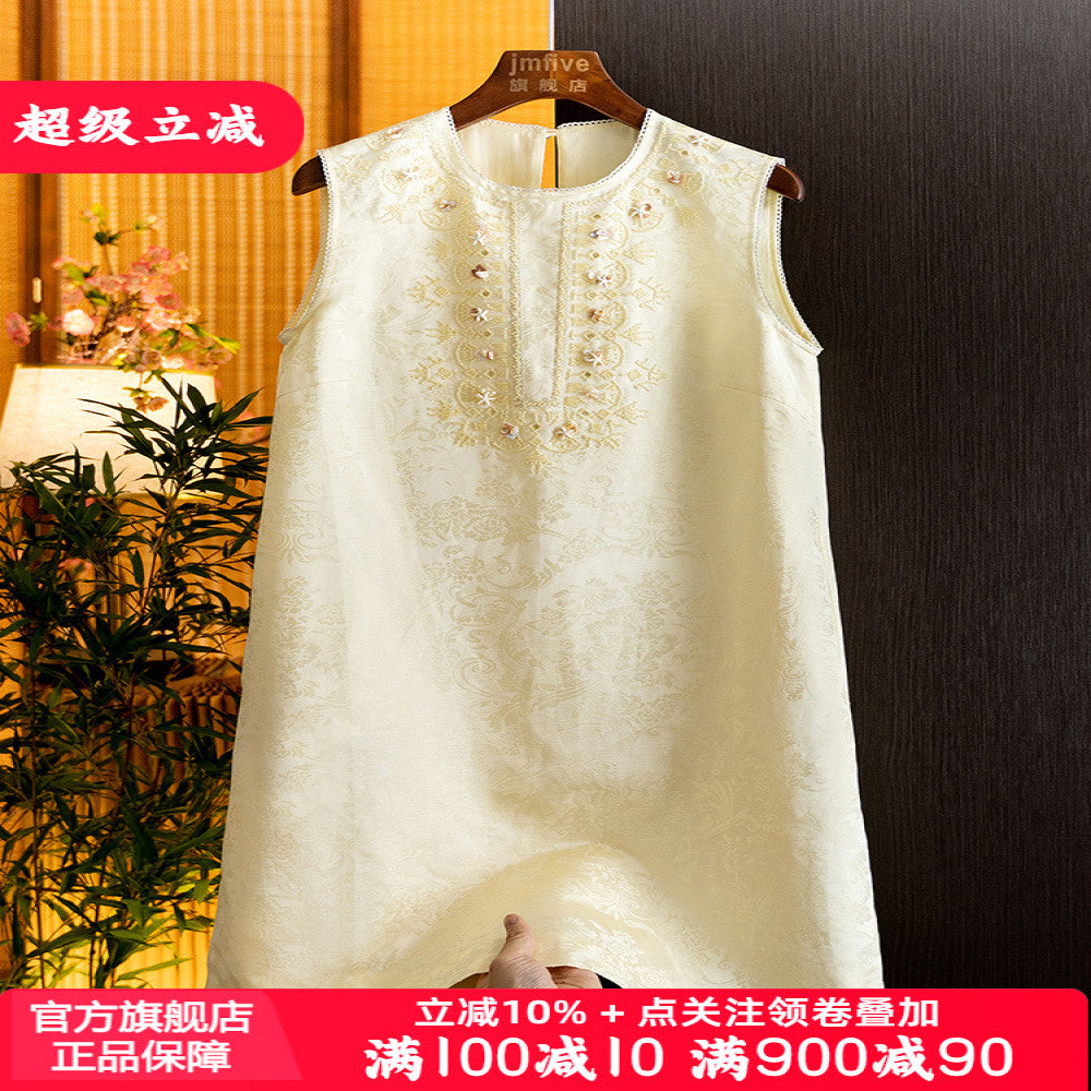 New Chinese style mulberry silk linen simple casual dress for women in summer 2025 fashionable and elegant round neck vest skirt image 1