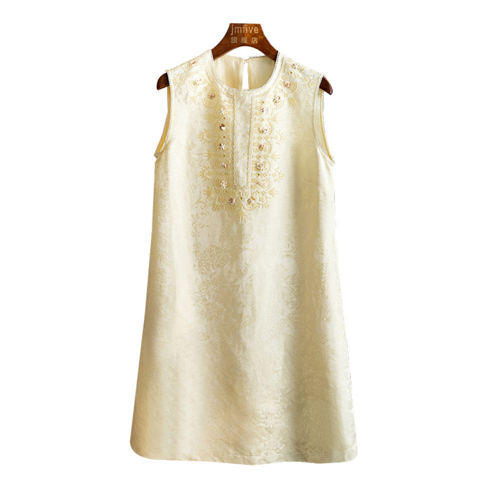 New Chinese style mulberry silk linen simple casual dress for women in summer 2025 fashionable and elegant round neck vest skirt image 13