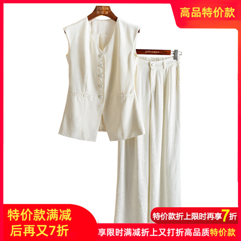 White temperament mulberry silk vest women s 2025 summer new product western style age reducing chic casual wide leg pants two piece set image 8