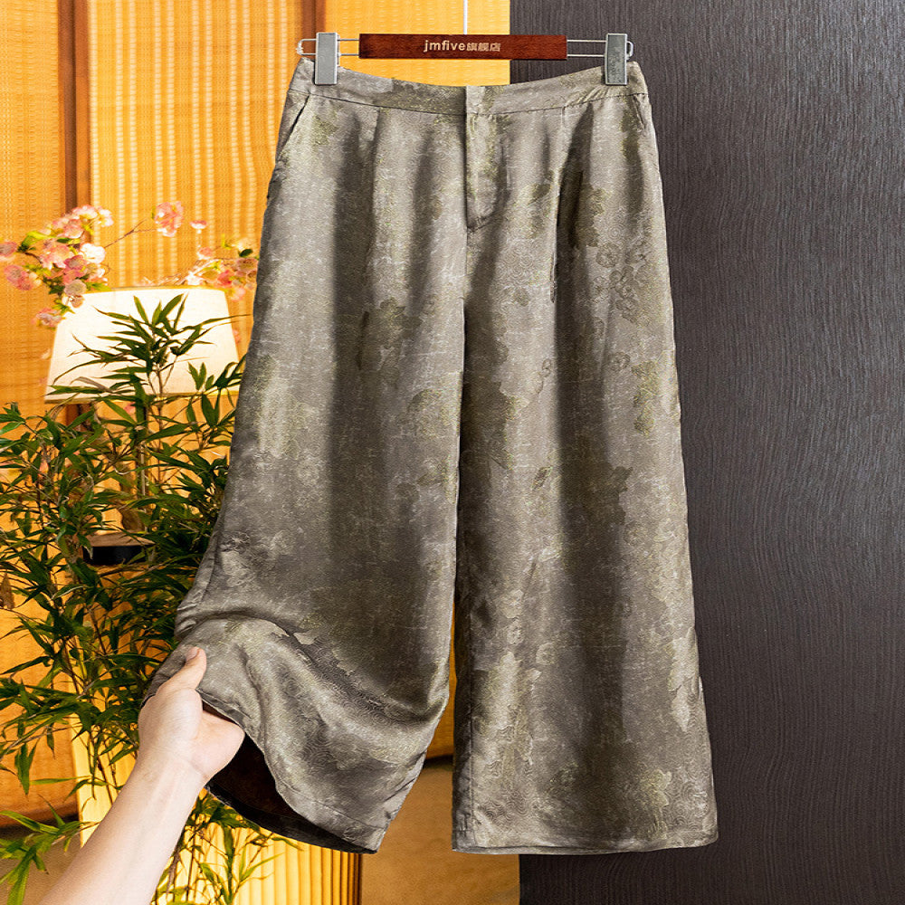 New Chinese style silk fragrant cloud yarn fashionable and elegant suit for women in summer 2025 retro style top wide leg pants image 3