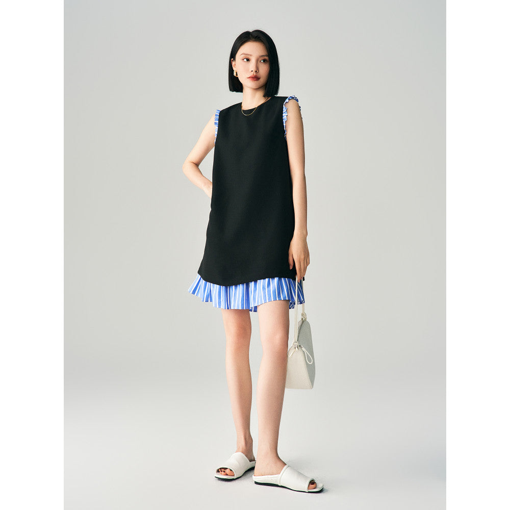 Minimalist temperament summer striped patchwork triacetate dress women s sleeveless slimming French style short vest small black skirt image 8