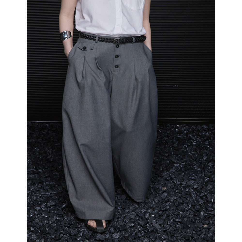 Moment gray trousers women 2025 spring and summer new drape high end casual loose handsome wide leg pants image 1