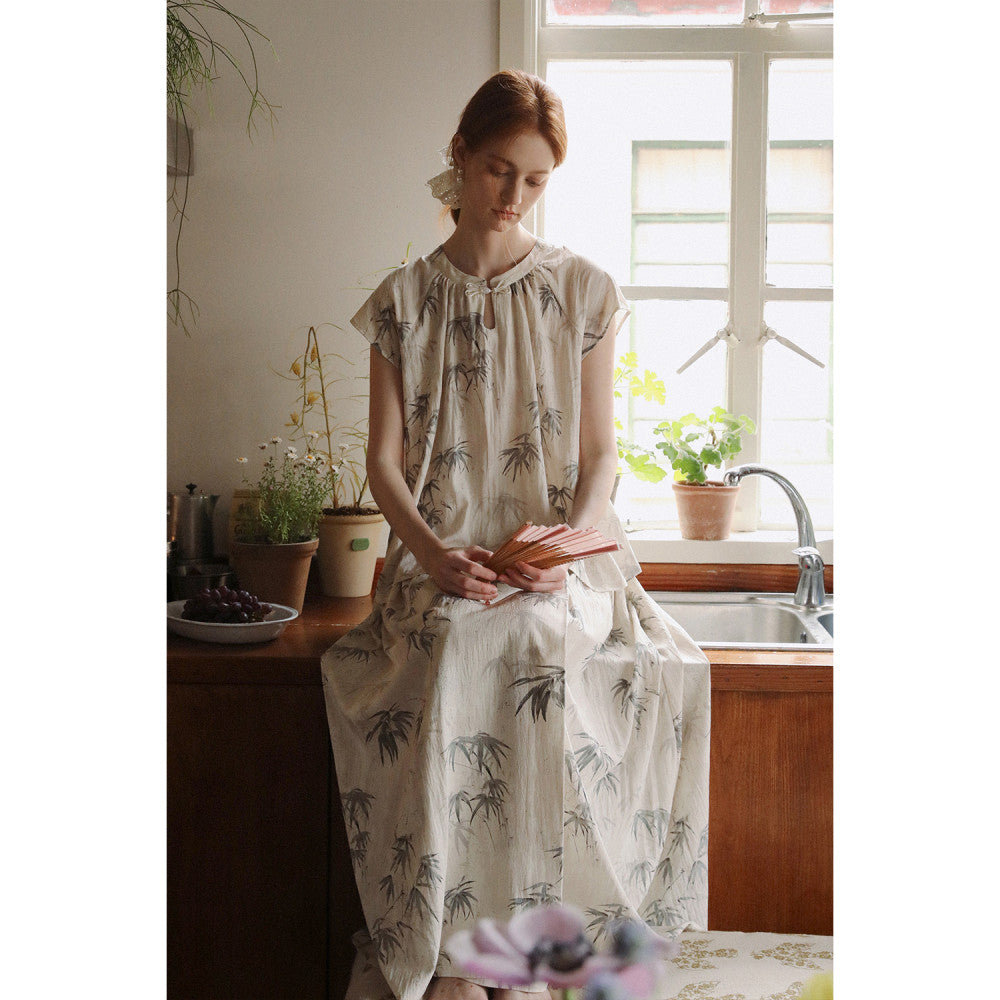 MELLIIY 2025 Summer New Chinese style Stand up Collar Ink Bamboo Shadow Shirt Improved Horse Face Skirt Two Piece Set image 7