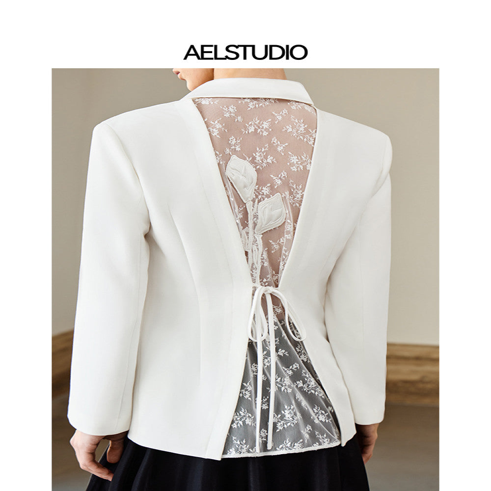 AEL original French suit jacket for women in the autumn of 2025 exuding a refined and sophisticated vibe One button lace backless suit image 29