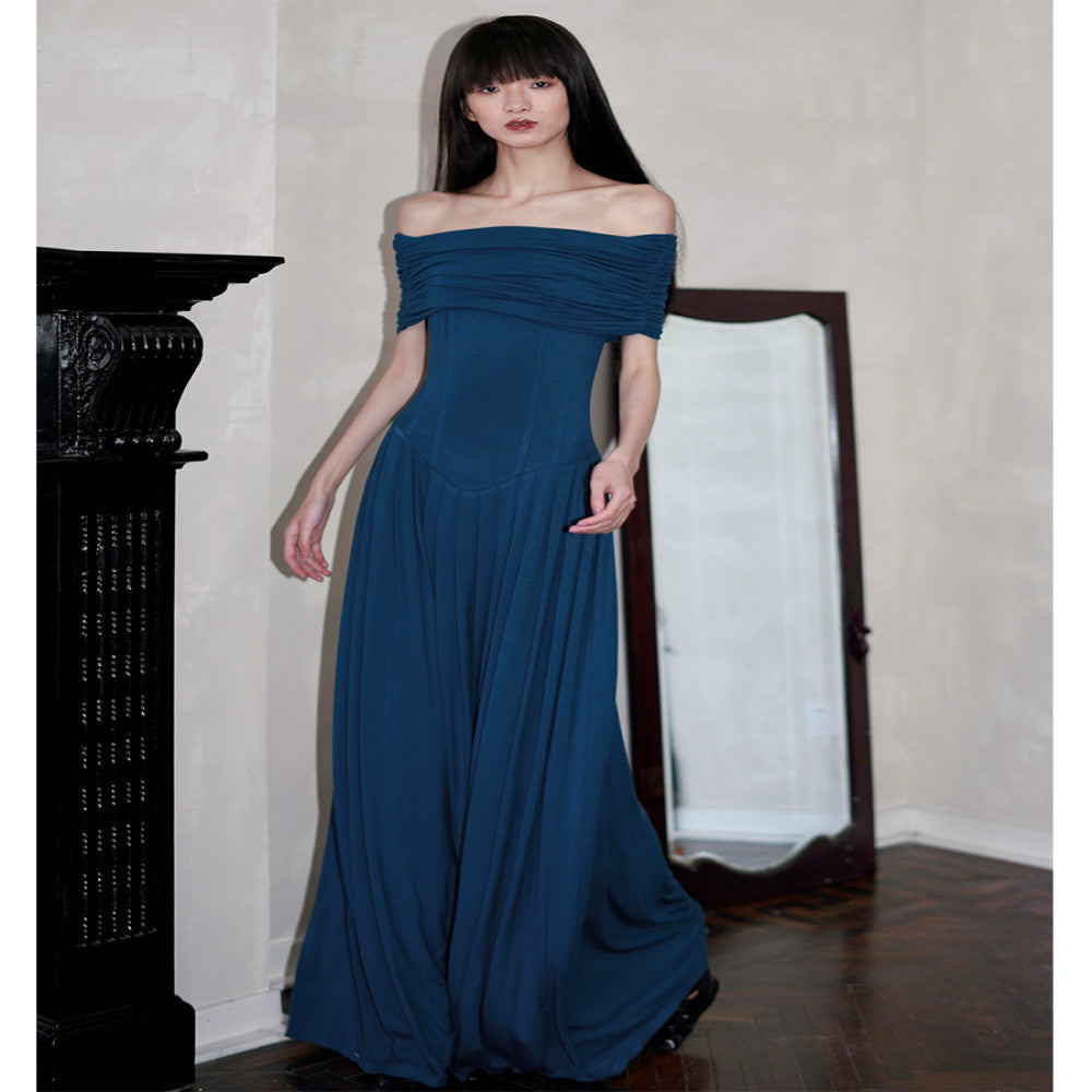 Bad taste Western niche off shoulder solid color slim fit long two piece dress set image 1
