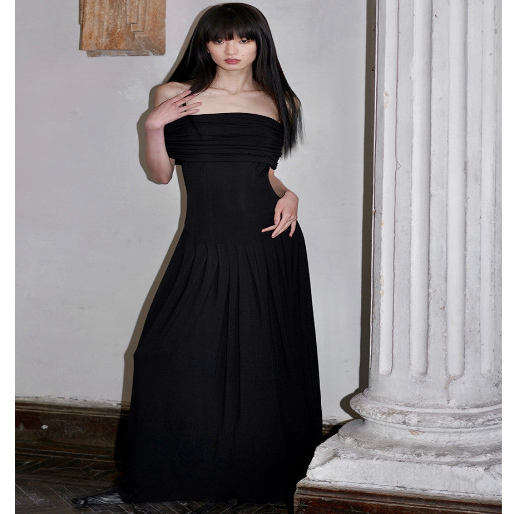 Bad taste Western niche off shoulder solid color slim fit long two piece dress set image 3