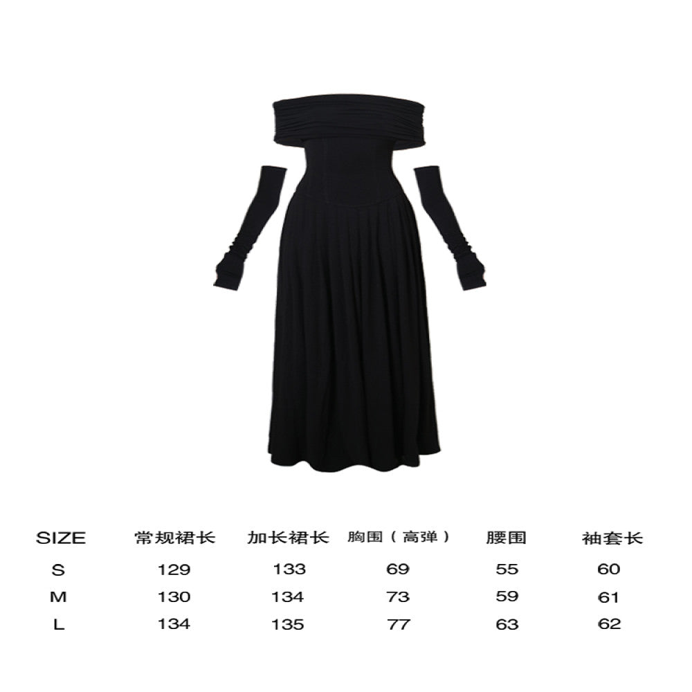 Bad taste Western niche off shoulder solid color slim fit long two piece dress set image 5
