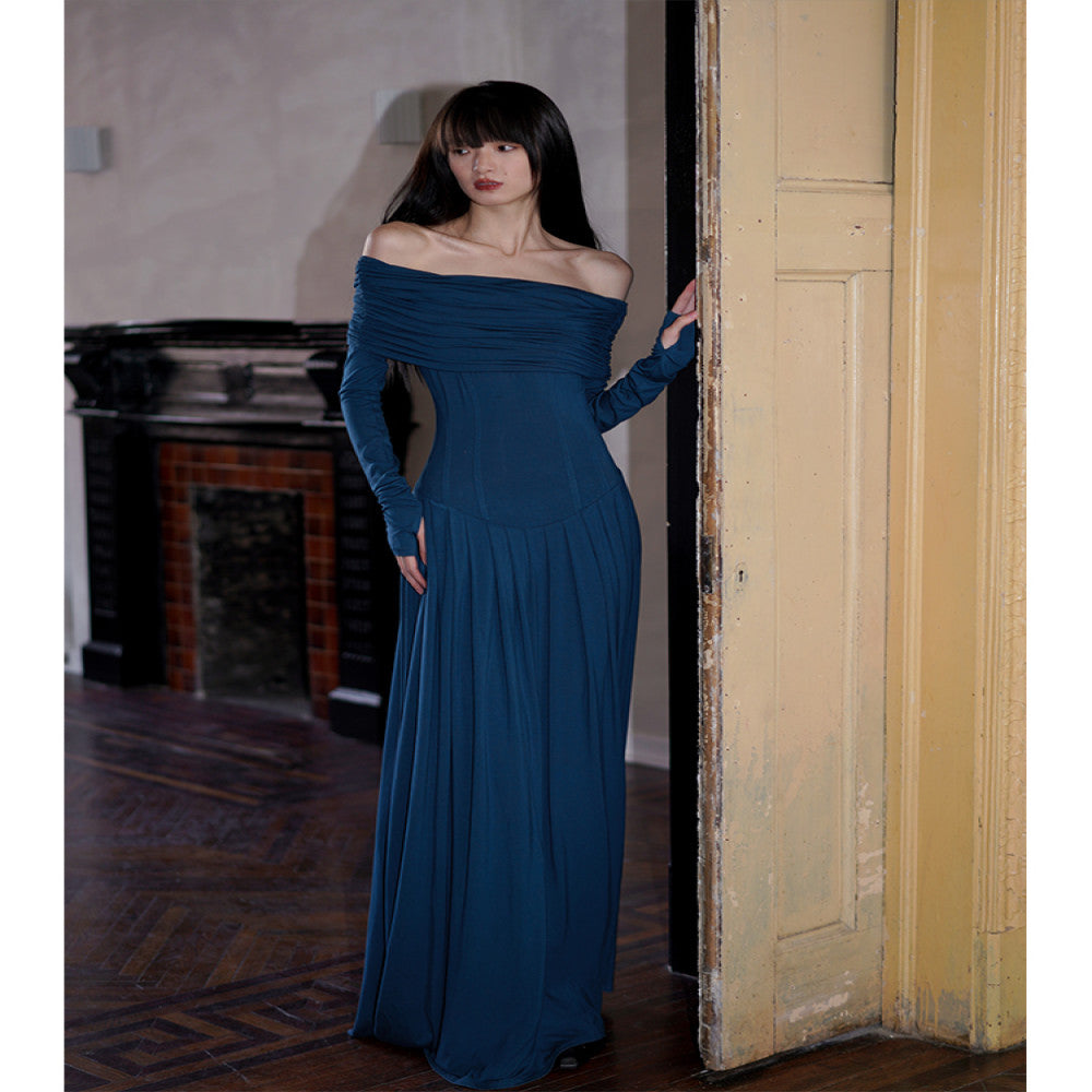 Bad taste Western niche off shoulder solid color slim fit long two piece dress set image 16