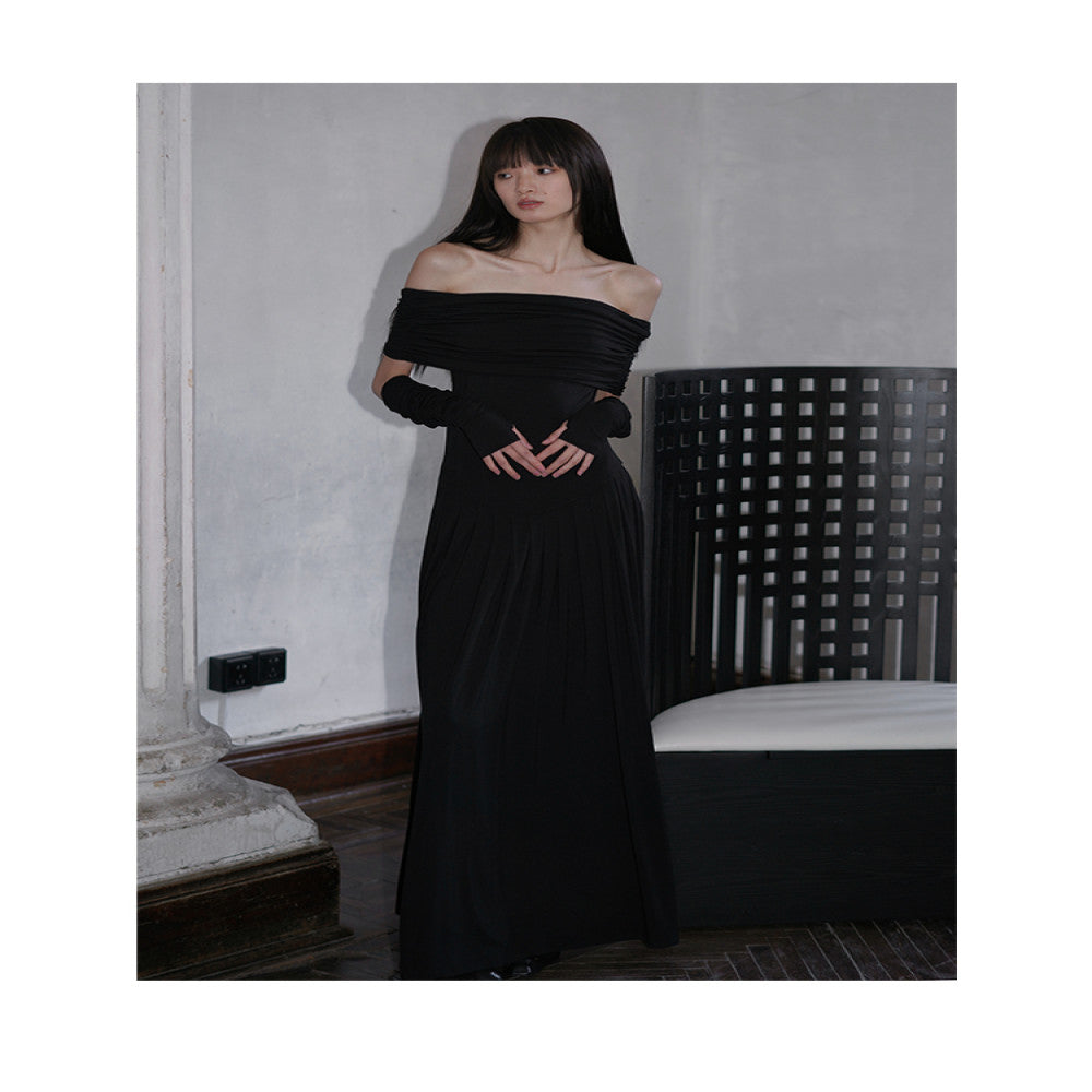 Bad taste Western niche off shoulder solid color slim fit long two piece dress set image 34
