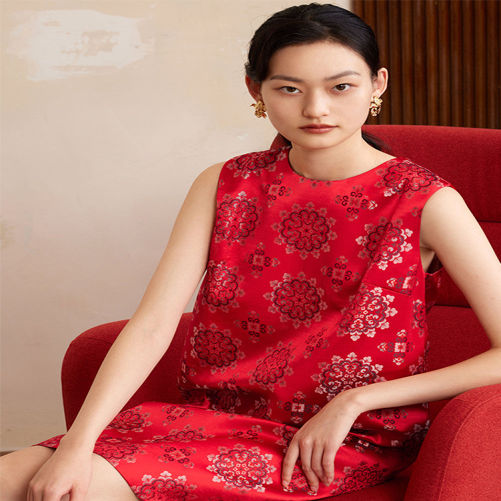 Ruyi Lianyun Jinhui Weaving Silk Sleeveless Baoxiang Flower Dress for Women s New Chinese Style Panbuckle Skirt image 1