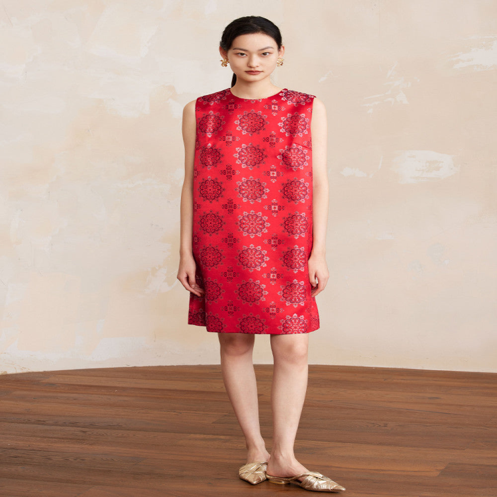 Ruyi Lianyun Jinhui Weaving Silk Sleeveless Baoxiang Flower Dress for Women s New Chinese Style Panbuckle Skirt image 3