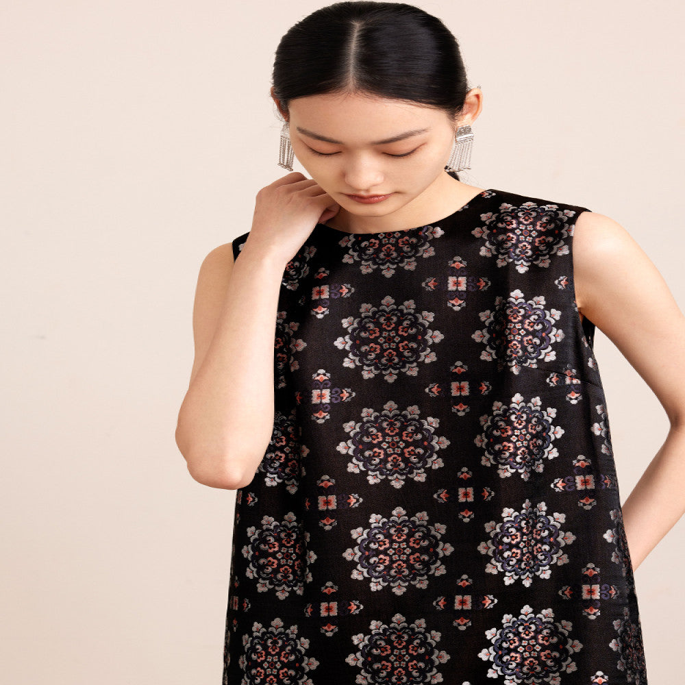 Ruyi Lianyun Jinhui Weaving Silk Sleeveless Baoxiang Flower Dress for Women s New Chinese Style Panbuckle Skirt image 4