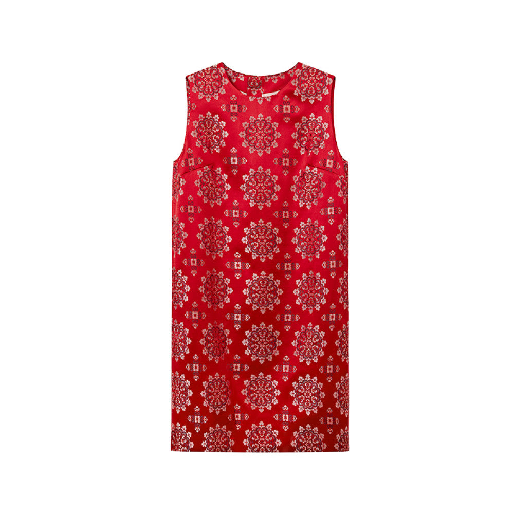 Ruyi Lianyun Jinhui Weaving Silk Sleeveless Baoxiang Flower Dress for Women s New Chinese Style Panbuckle Skirt image 6