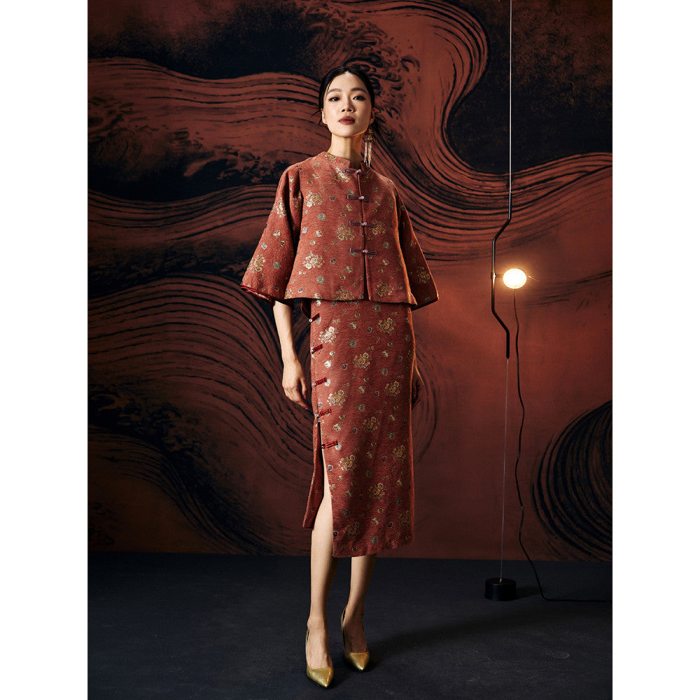 Gerbera jamesonii Original retro new Chinese style jacquard improved Tang style wide sleeves slim fit Hanfu vest qipao two piece set image 6