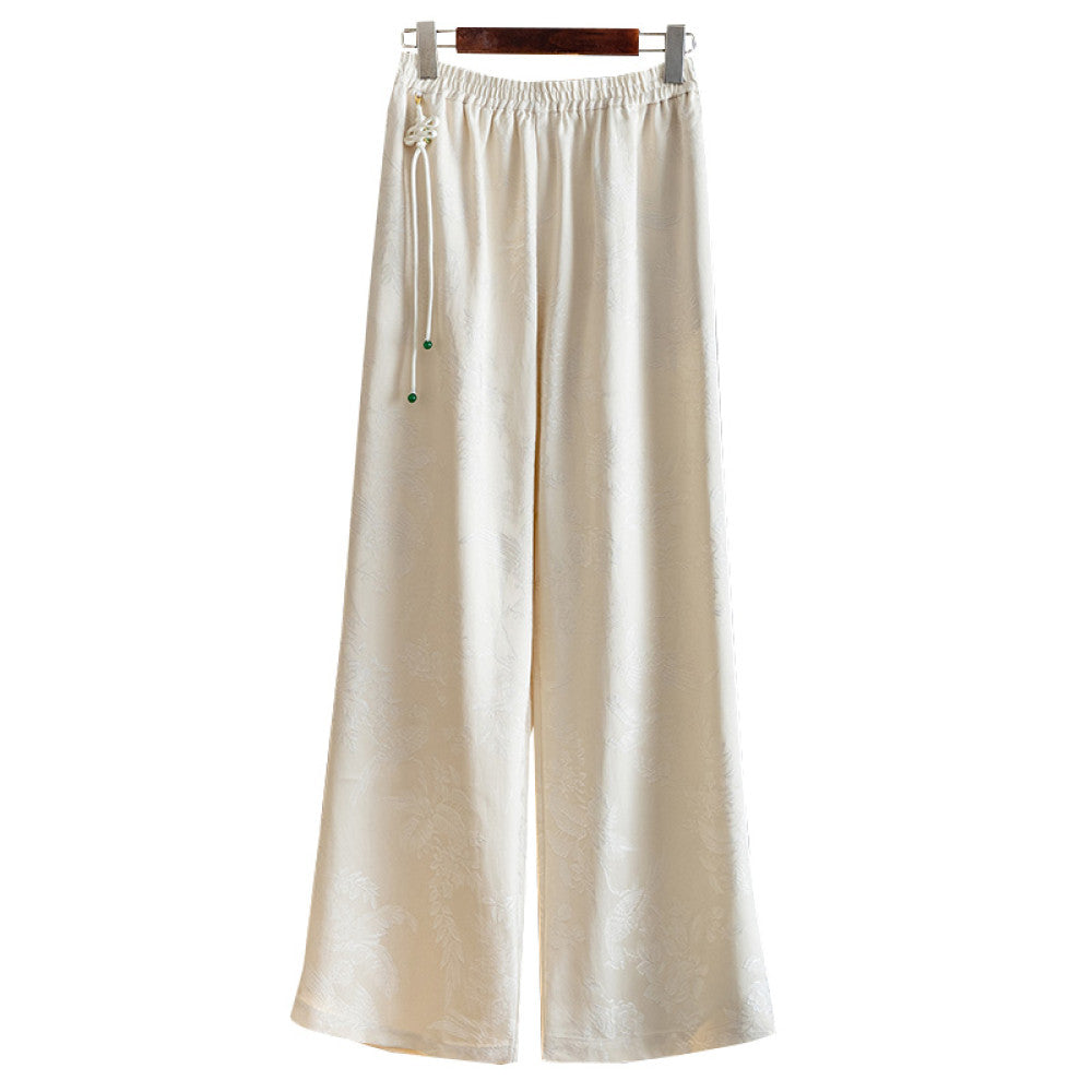 Vintage black slim straight trousers Autumn 2025 New China Chic elastic waist tassel jacquard casual pants for women image 20