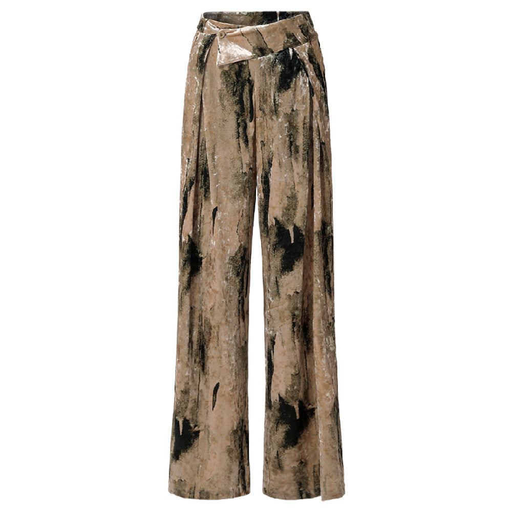 Inside and outside the original retro gold velvet print high waist high long wide leg pants mopping trousers J43K7084 image 6