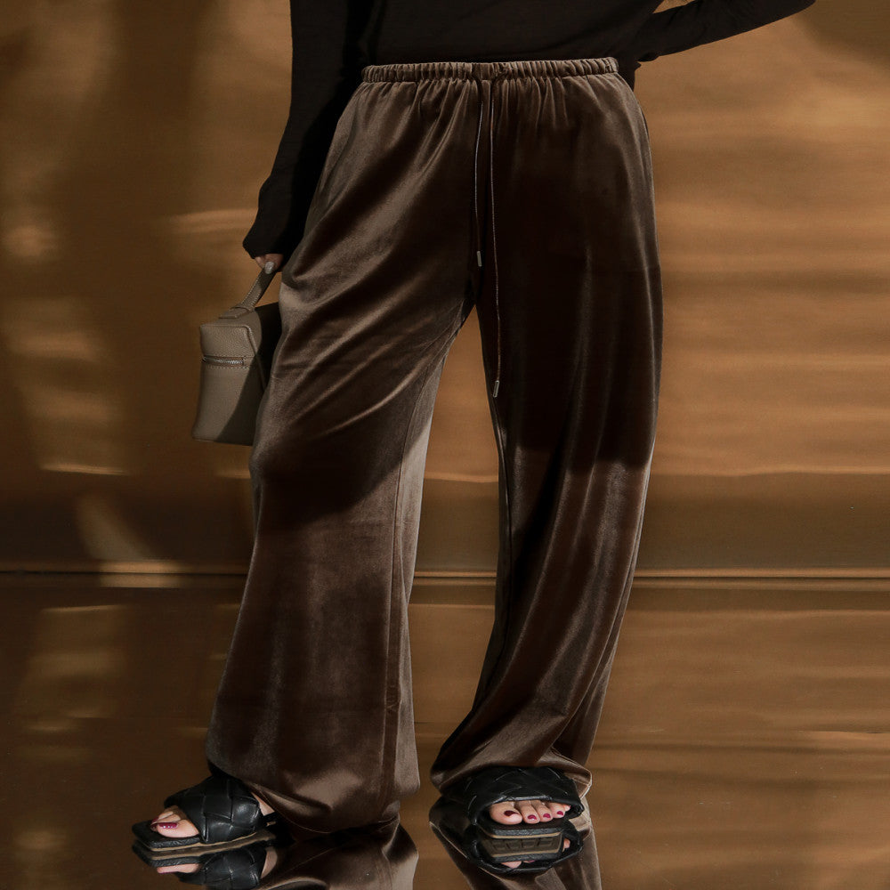 PIAOIN light luxury velvet straight casual pants for women old money style intellectual elegant straight pants versatile pants for women autumn and winter image 15