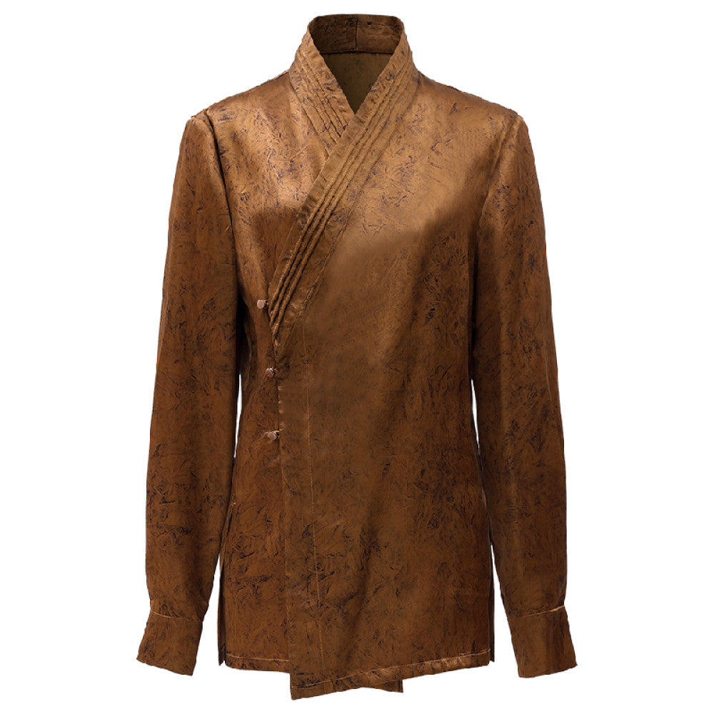 Original innovative Chinese Hanfu collar with acetic acid slimming and versatile long sleeved waist cinched shirt top J42C252 image 21