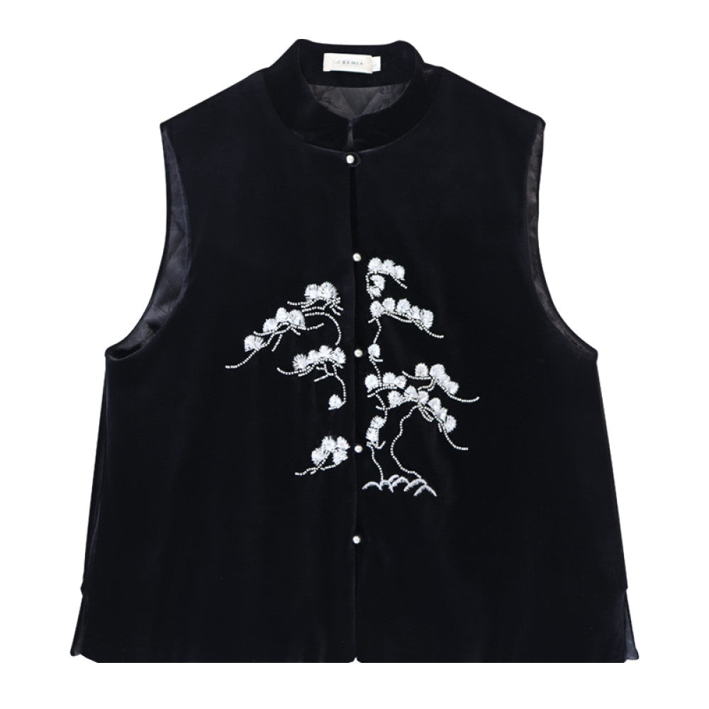 Xiaolu Miya s Pine original design new Chinese style heavy beaded velvet padded vest image 10
