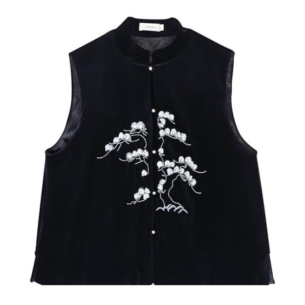Xiaolu Miya s Pine original design new Chinese style heavy beaded velvet padded vest image 15