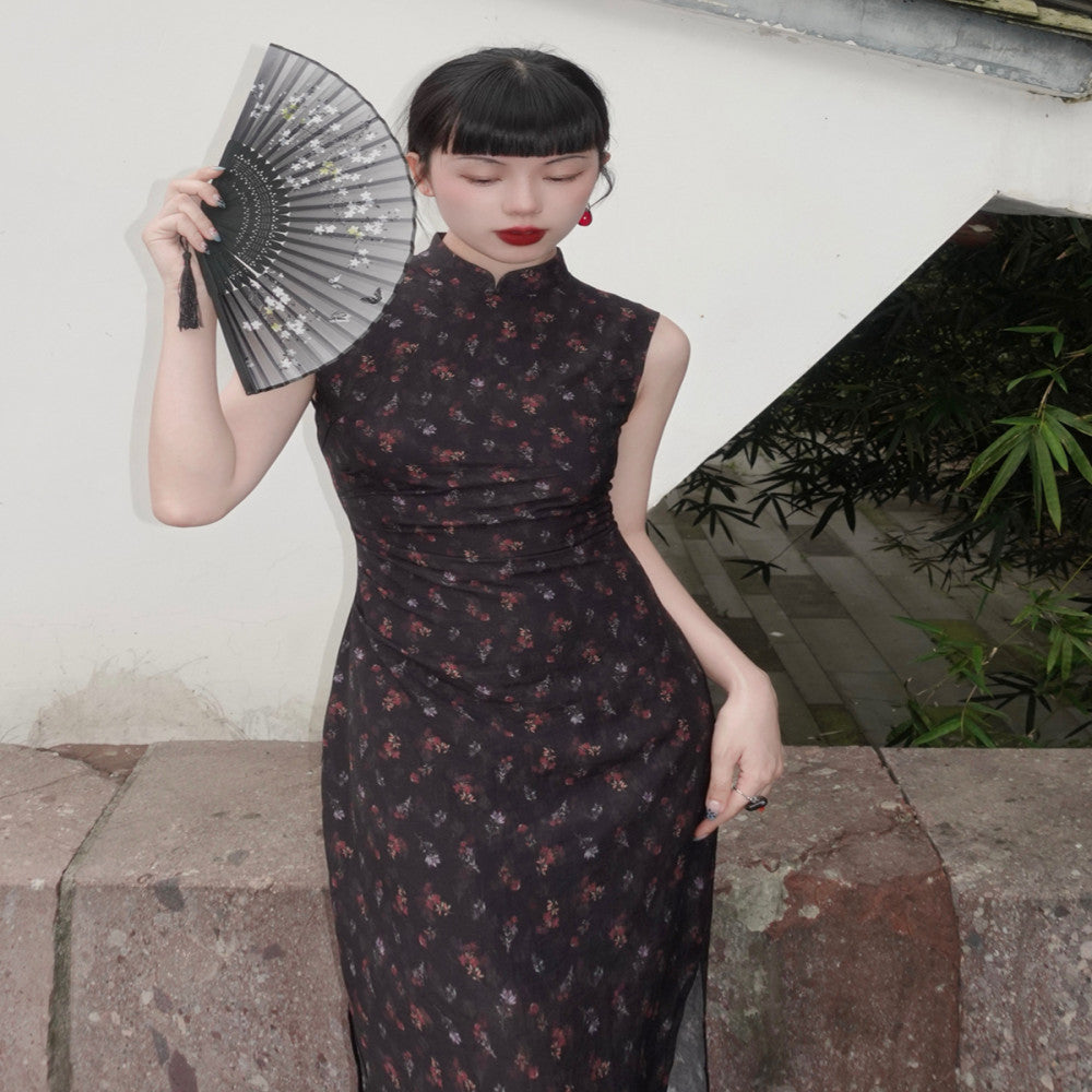 Srose Nanxi retro original design improved black cheongsam skirt new Chinese style dress new image 0