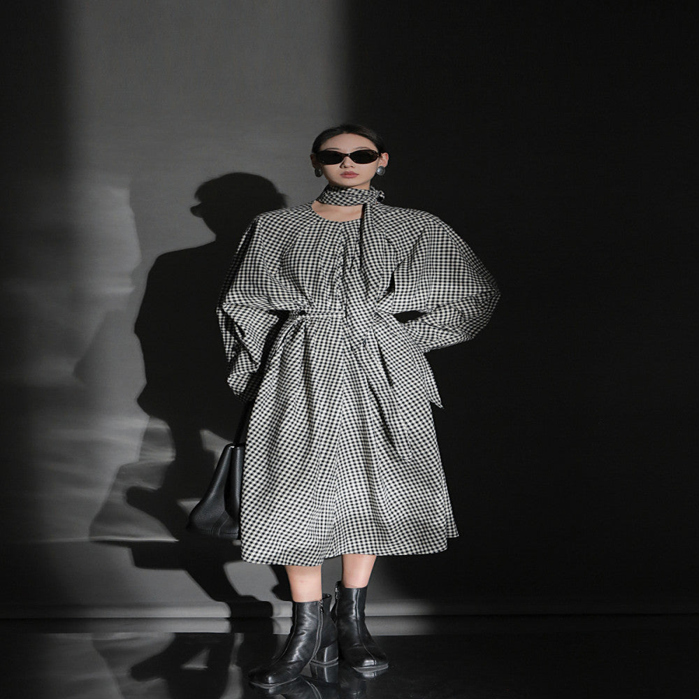 PIAOIN runway 24S autumn plaid design new dress women s ins style scarf wide version mid length skirt versatile image 7