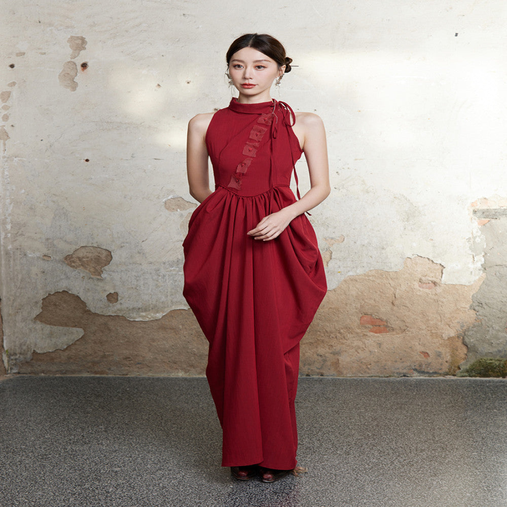 ONMOON 2024 Spring Summer New Chinese Style Sleeveless Vase Dress Clear and Cold Sensation Fairy Dress Long Dress image 0