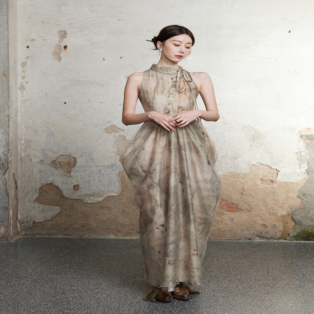ONMOON 2024 Spring Summer New Chinese Style Sleeveless Vase Dress Clear and Cold Sensation Fairy Dress Long Dress image 19