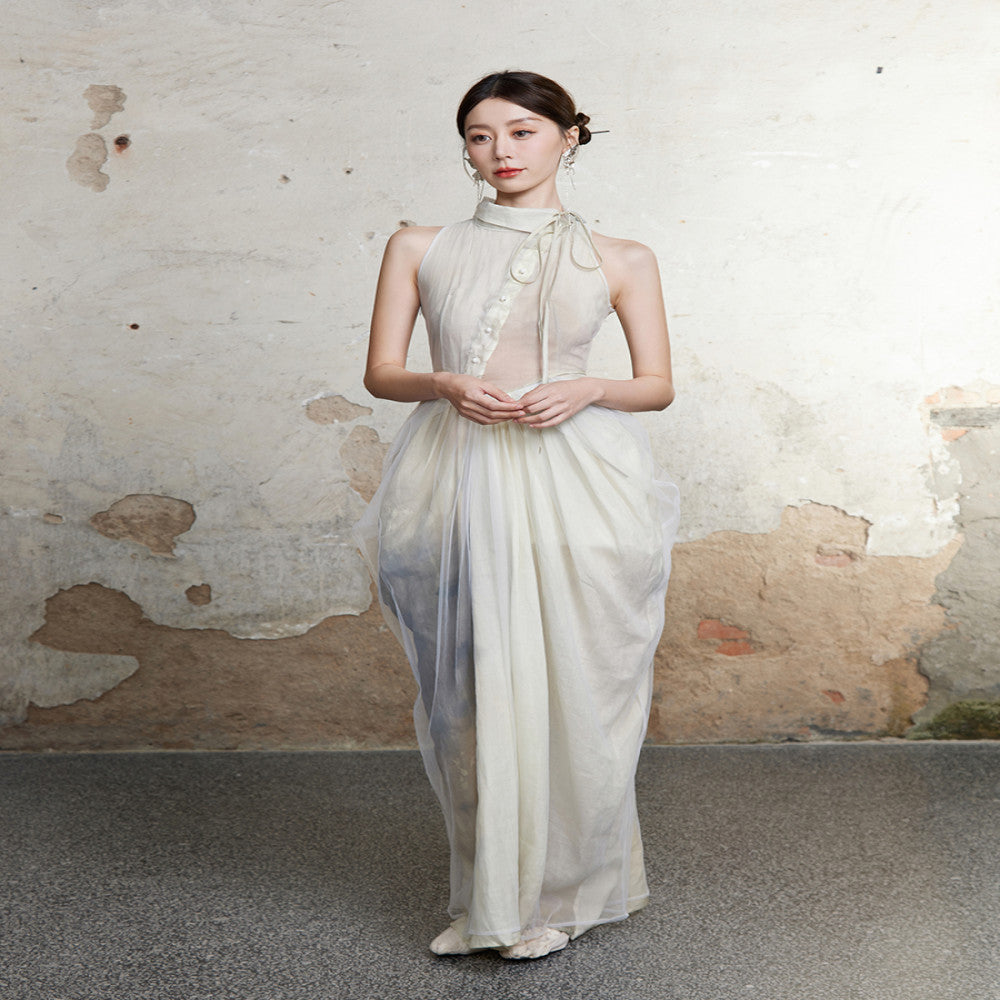 ONMOON 2024 Spring Summer New Chinese Style Sleeveless Vase Dress Clear and Cold Sensation Fairy Dress Long Dress image 21