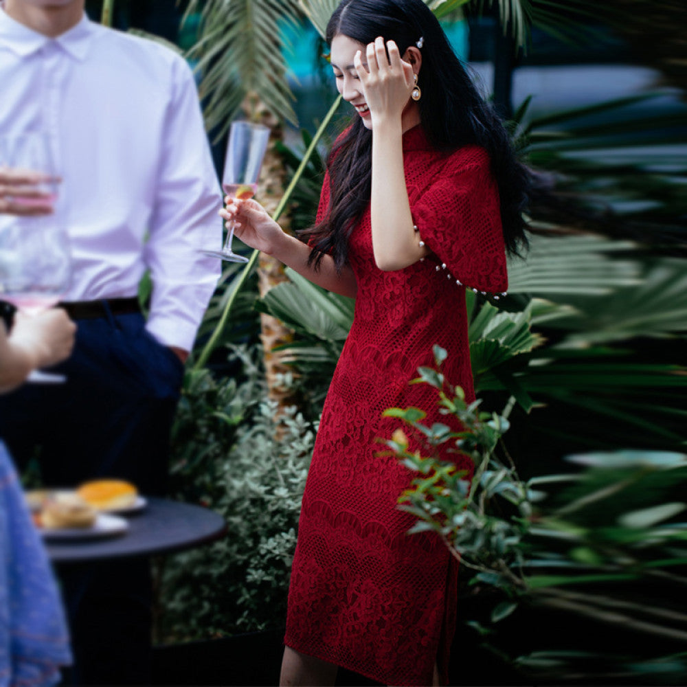Qipao Toast Dress Bridal Chinese Improved Red Wedding and Engagement Dress Female Return Door Dress Lace Covered Arm image 17