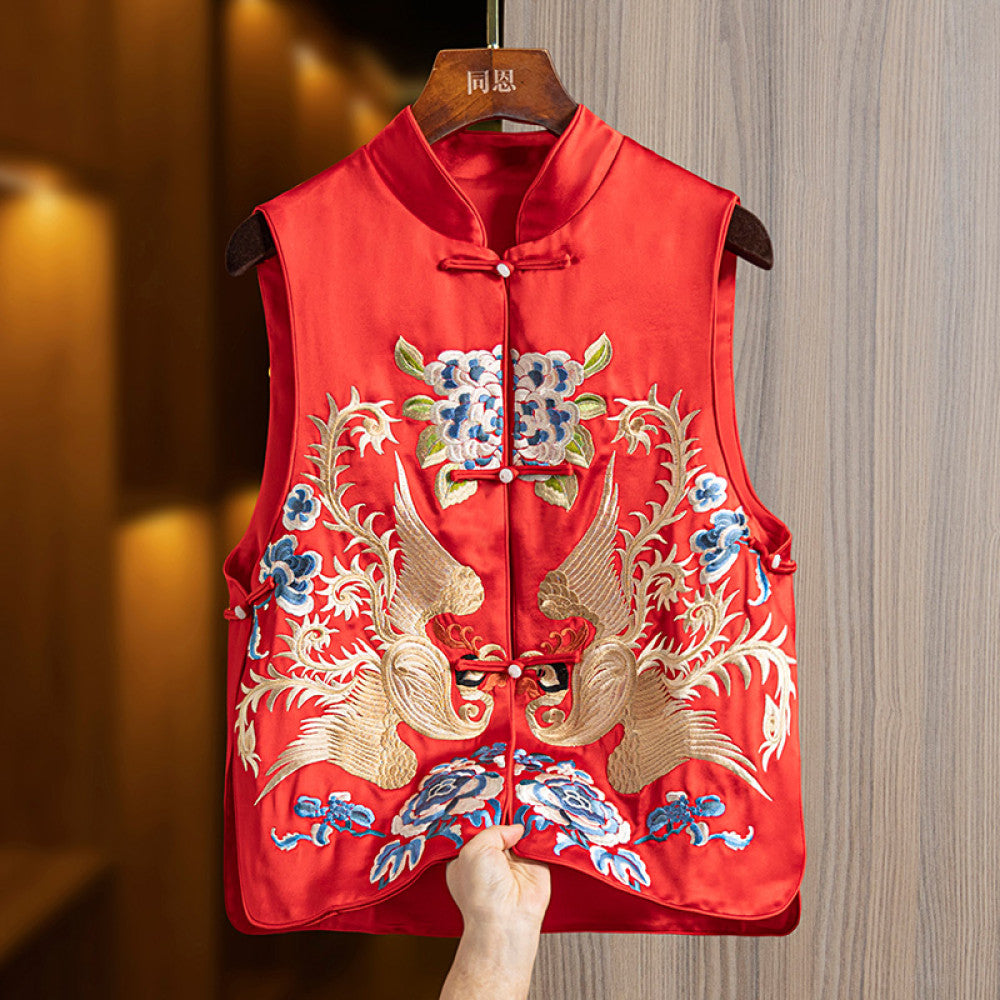 2025 Spring New National Style Red New Year s Clothing Acetate Heavy Industry Embroidery Vest Coat Women s New Chinese Top Vest image 9