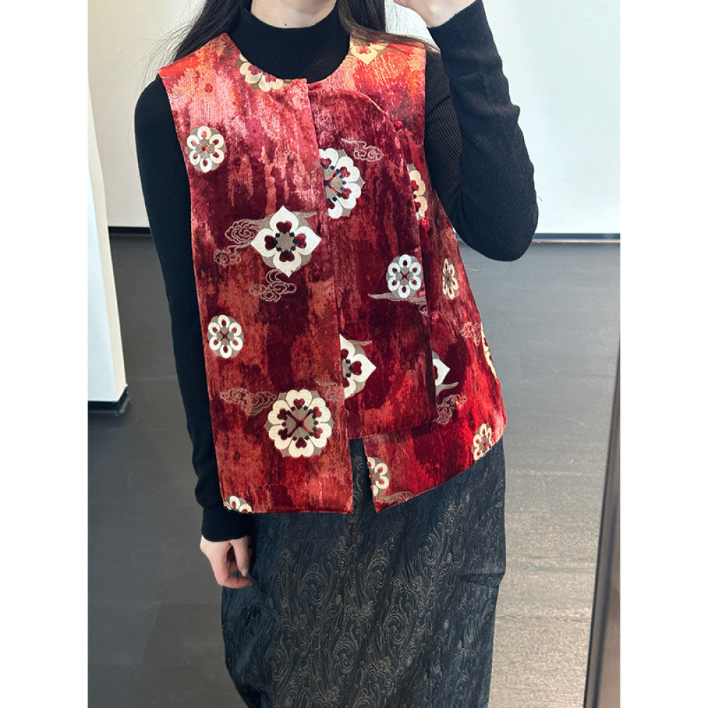 Xiaolu Miya Bao Xiang series new Chinese style red velvet round collar padded vest autumn and winter image 9