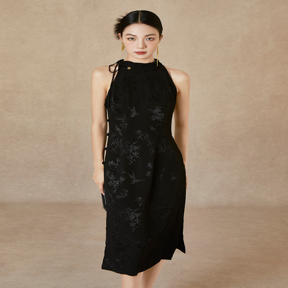Straw Xi Summer New Style Chinese style Hanging Neck Red Dress Jacquard Slimming Wedding Cheongsam Slimming Slimming and Toasting Skirt image 2