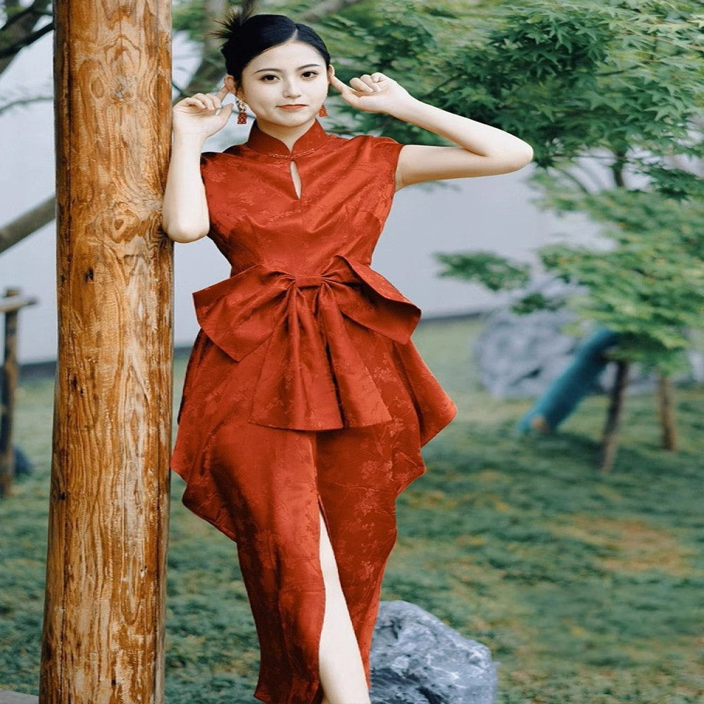 New Chinese style toast dress bride engagement dress high end light luxury niche temperament banquet red qipao dress image 4