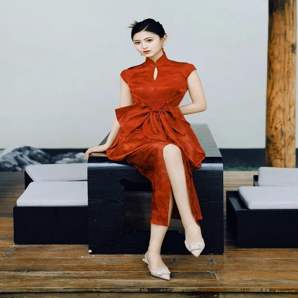 New Chinese style toast dress bride engagement dress high end light luxury niche temperament banquet red qipao dress image 9