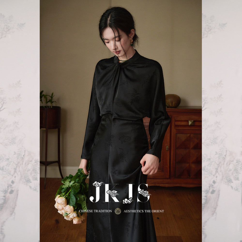 JKJS Qu Zhongren Satin feel dark jacquard new Chinese dress Spring and Autumn improved national style red skirt image 14