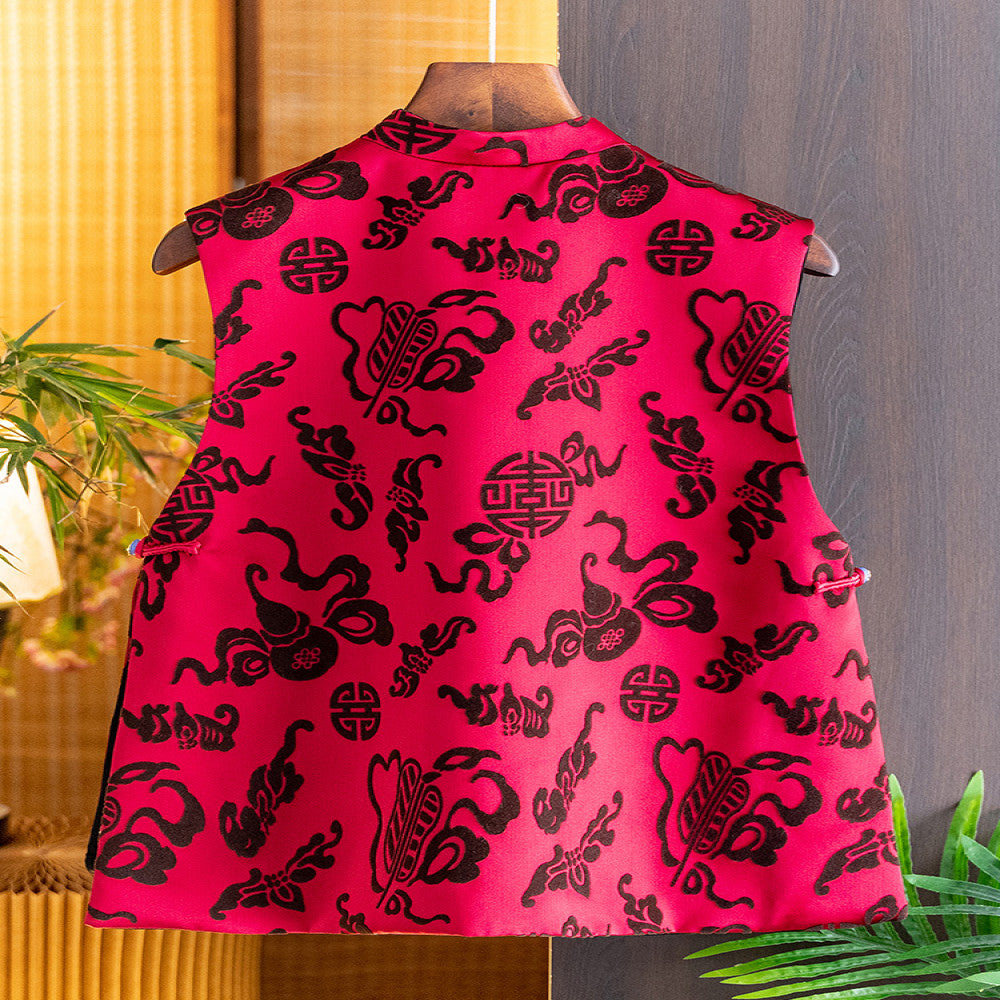 Flocking flower Chinese style red vest vest women 2025 autumn and winter new Chinese style stand collar beaded button vest women image 2