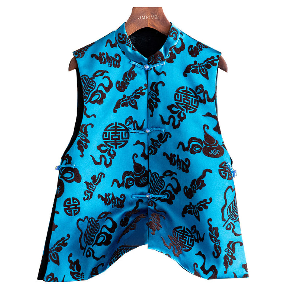 Flocking flower Chinese style red vest vest women 2025 autumn and winter new Chinese style stand collar beaded button vest women image 23