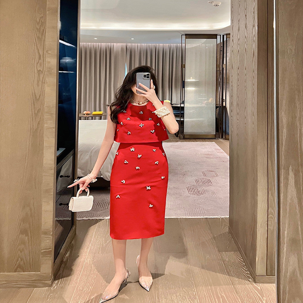 BETTER LS 2025 summer new style small red suit women s skirt lady temperament two piece suit image 2