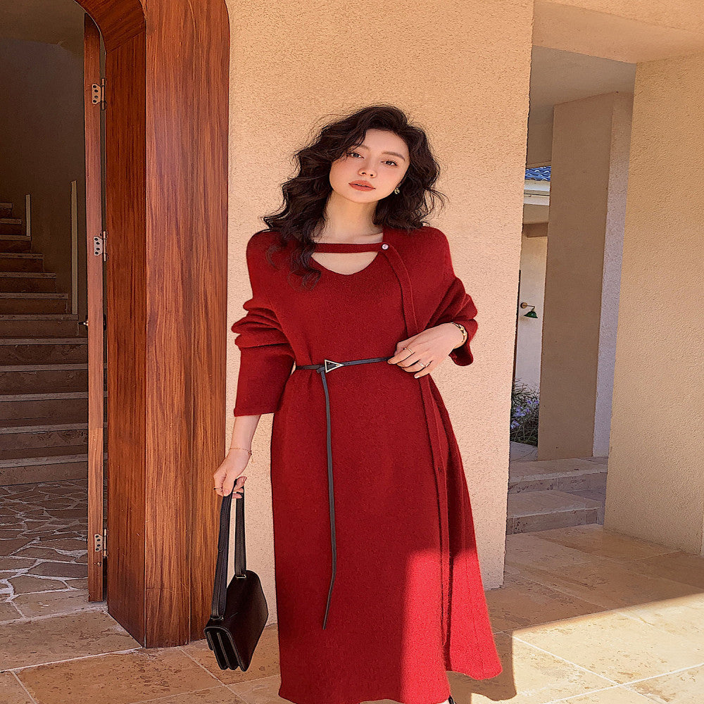Knitted wool dress for autumn and winter 2025 new outfit in red for the Year of the Horse the Year of the Horse battle robe women s engagement dress image 10