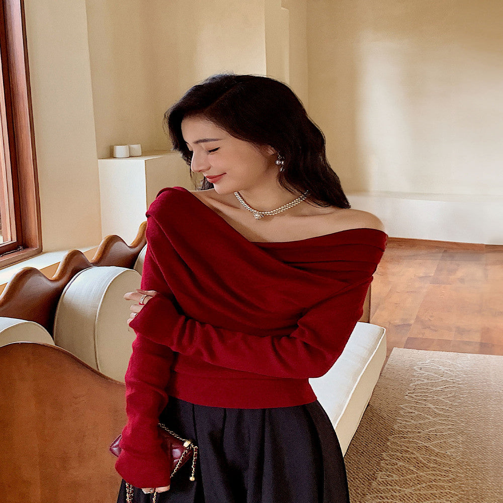 ASAYA3882 â Burgundy Christmas Off-Shoulder Dress ðâĻ